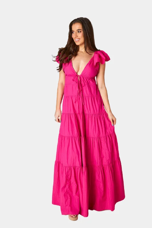 Holland Tiered Maxi Dress - Raspberry Stylish Maxi Dress with Frills