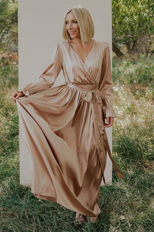 Holly Satin Maxi Dress | Champagne Cozy Ribbed Maxi Dress