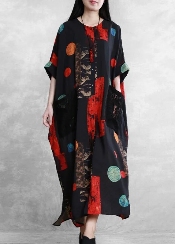 Italian black red print dress o neck patchwork lace Maxi Dress Elegant Wraparound Maxi Dress Italian black red print dress o neck patchwork lace Maxi Dress Elegant Wraparound Maxi Dress