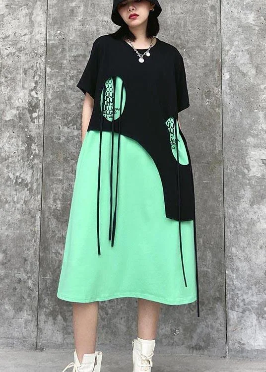 Italian Green Patchwork Hole Maxi Dresses Summer Fashionable Printed Maxi Dress