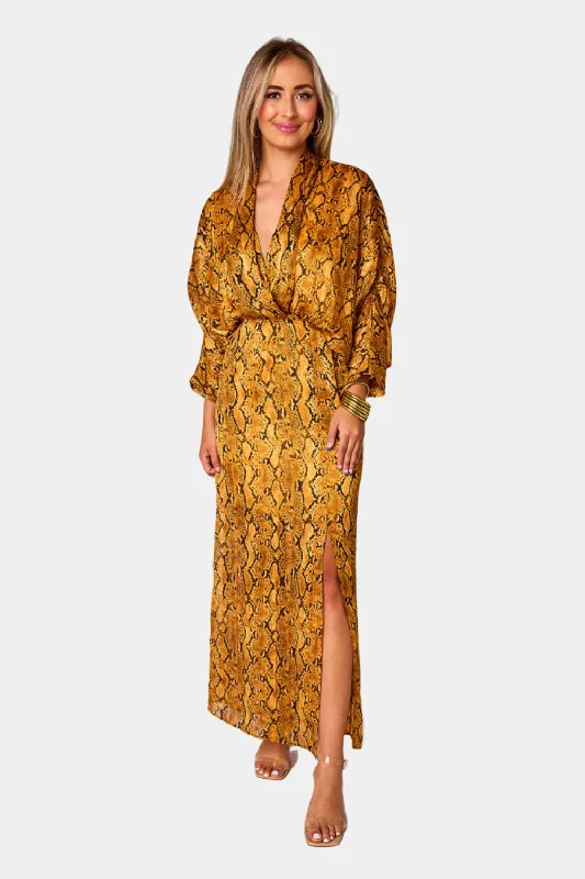Jude Long Sleeve Maxi Dress - Snake Charmer Fashionable High-Low Maxi Dress