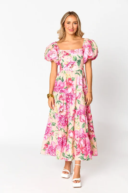 Juno Puff Sleeve Maxi Dress - Explorer Elegant Silk Maxi Dress