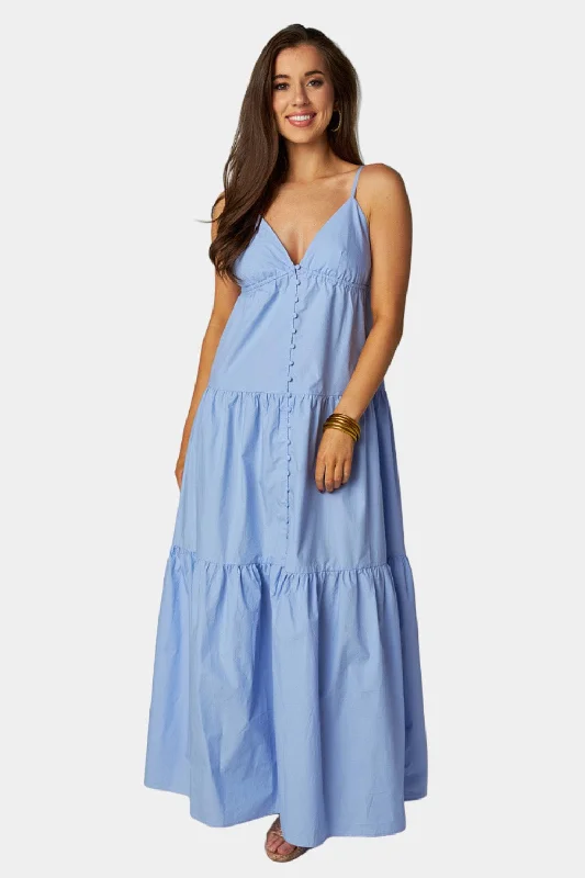 Kenna Tiered Maxi Dress - Blue Cozy Longline Maxi Dress