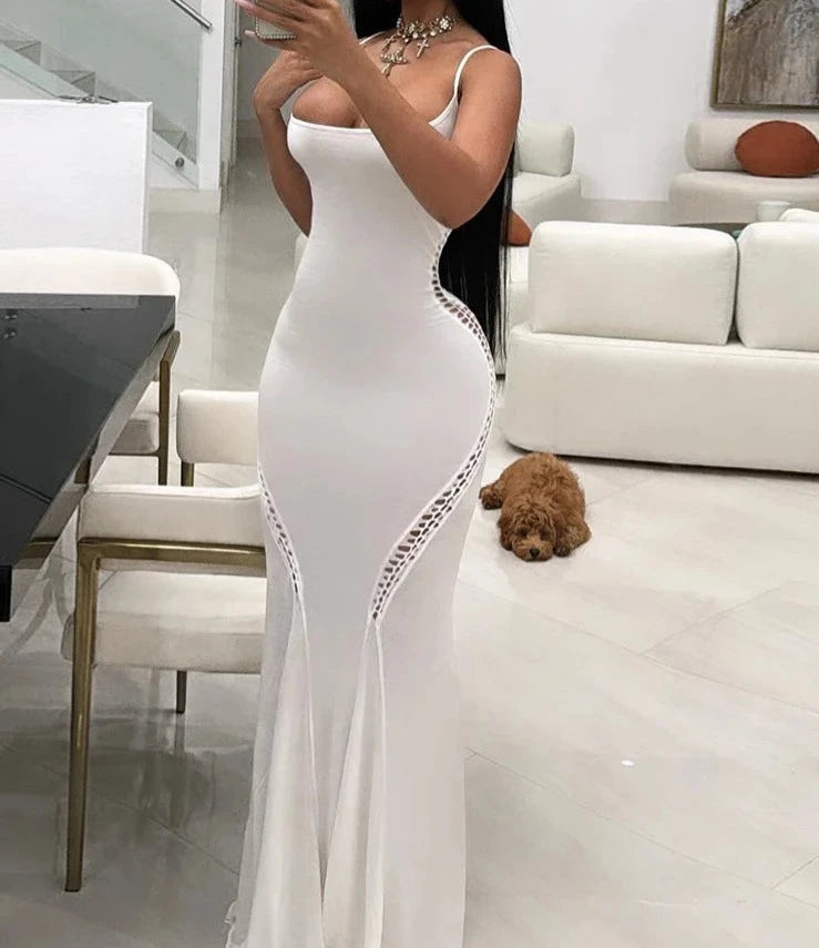 A&A Shirring Sleeveless Maxi Dress Fashionable Sheer Maxi Dress