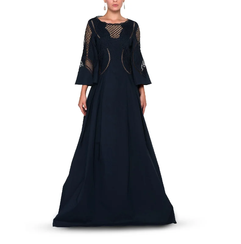 Lace Poplin Maxi Dress Comfortable Pleated Maxi Dress