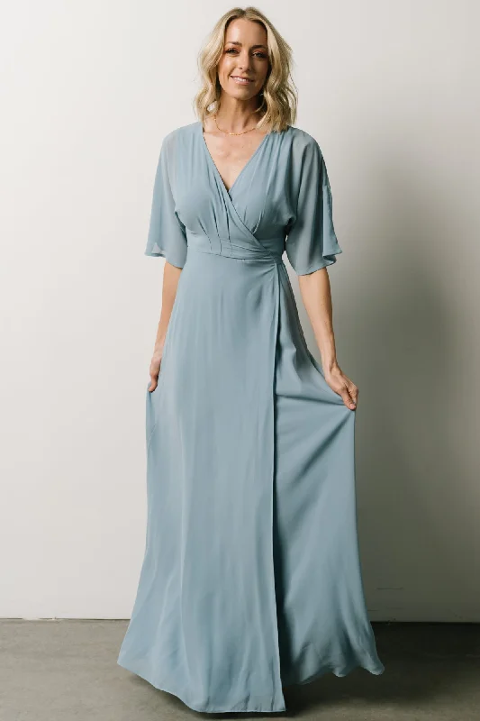 Lilly Wrap Maxi Dress | Dusty Blue Trendy Maxi Dress with Bow