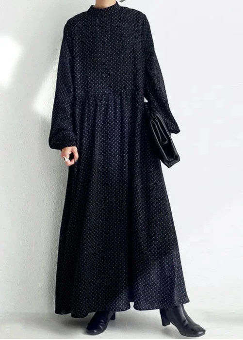 Loose Black Stand Collar Print Exra Large Hem Chiffon Maxi Dress Spring Chic Summer Floral Maxi Dress Loose Black Stand Collar Print Exra Large Hem Chiffon Maxi Dress Spring Chic Summer Floral Maxi Dress
