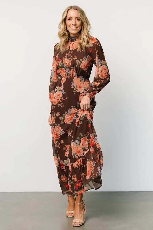 Luciana Maxi Dress | Brown Floral Cozy Knit Maxi Dress