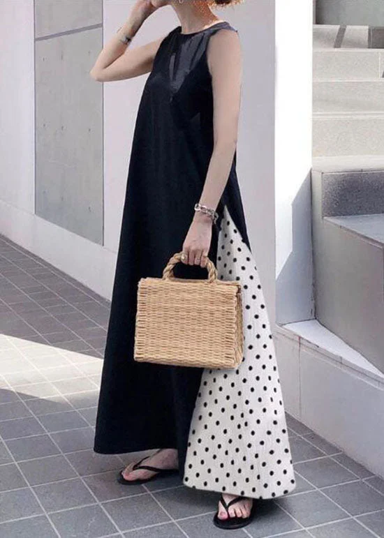 Modern Black O Neck Patchwork Cotton Tank Maxi Dresses Sleeveless Cozy Longline Maxi Dress Modern Black O Neck Patchwork Cotton Tank Maxi Dresses Sleeveless Cozy Longline Maxi Dress