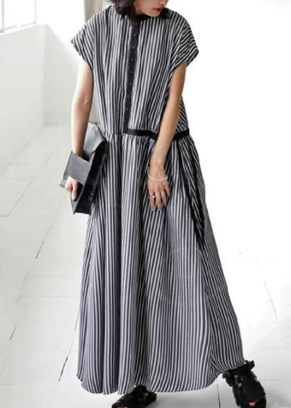 Modern Black Striped Exra Large Hem Cotton Maxi Dresses Summer Trendy Printed Maxi Dress Modern Black Striped Exra Large Hem Cotton Maxi Dresses Summer Trendy Printed Maxi Dress