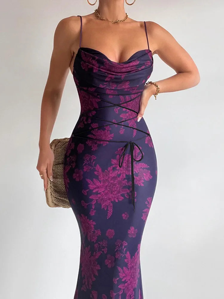 A&A Floral Print Cowl Neck Maxi Dress Cozy Maxi Dress with Slit