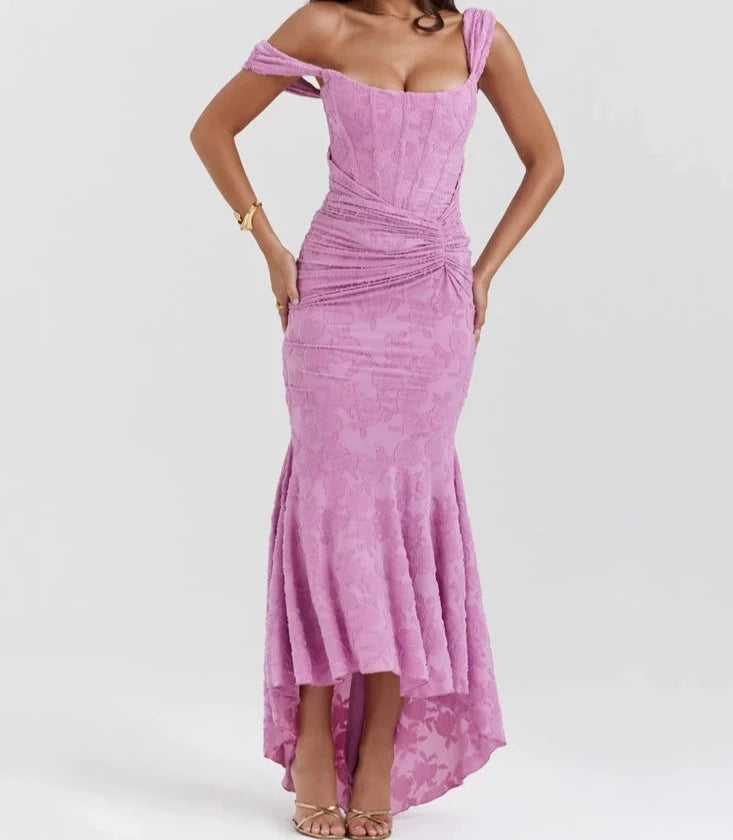 A&A Off-shoulder Lace Maxi dress Trendy V-Neck Maxi Dress