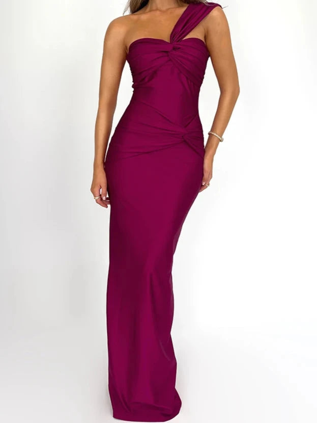 A&A One Shoulder Sleeveless Bodycon Elegant Maxi Dress Stylish Maxi Dress with Pleats A&A One Shoulder Sleeveless Bodycon Elegant Maxi Dress Stylish Maxi Dress with Pleats