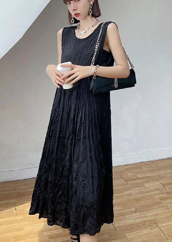 Natural Black Sleeveless Folds Maxi Dresses Fashionable Off-Shoulder Maxi Dress