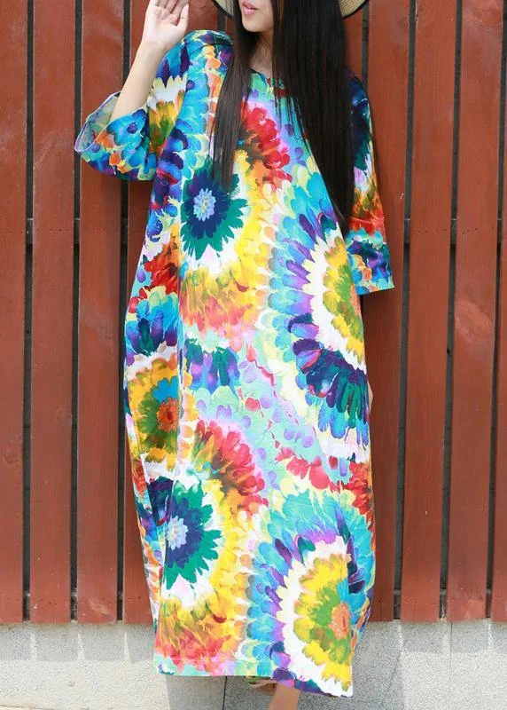 Plus Size Tie Dye Summer Maxi Dresses Stylish V-Neck Maxi Dress