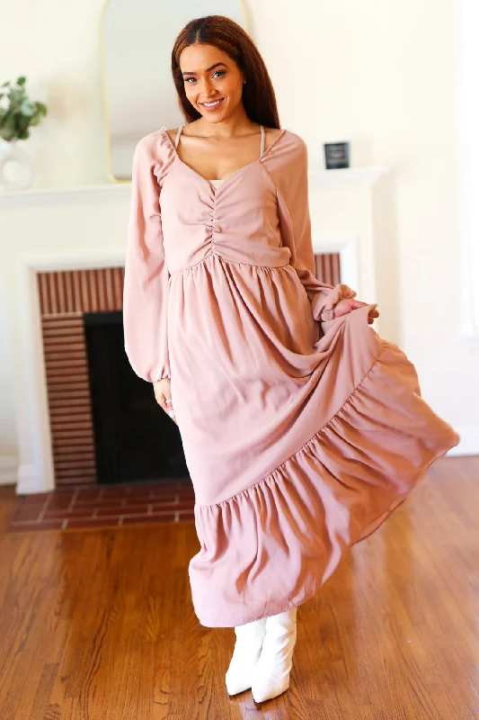 Off Mauve Woven Maxi Dress Elegant Floral Maxi Dress
