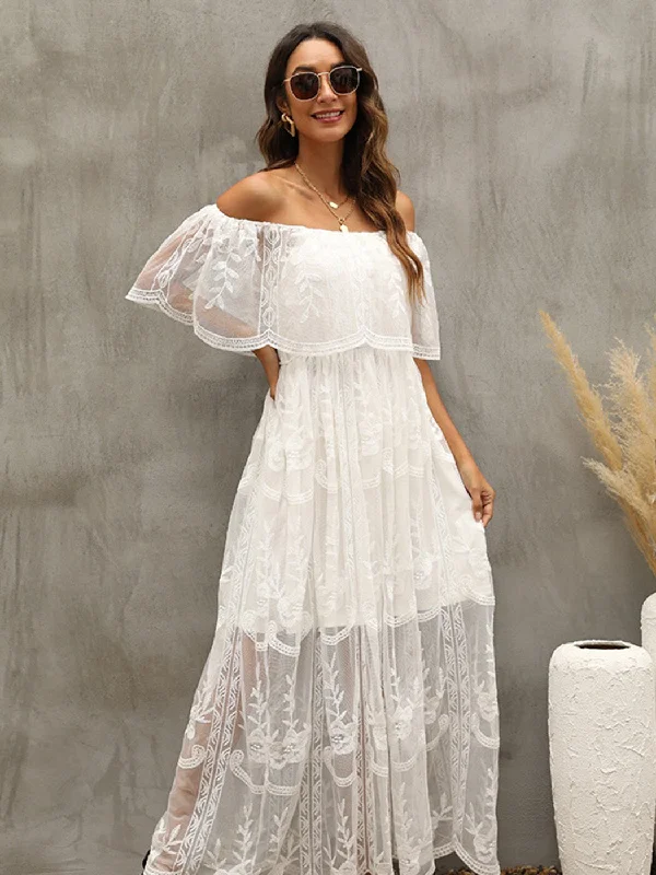 BerriesJam - Off Shoulder Lace See-through Maxi Dresses Elegant Lace Maxi Dress