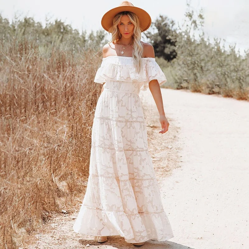 BerriesJam - 2024 One-shoulder Smocked Maxi Dress Elegant Silk Maxi Dress