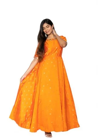 Orange Raw Silk Maxi Dress Fashionable Maxi Dress with Fringe
