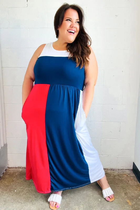 Patriotic Color Block Fit & Flare Maxi Dress (Open Pack) Cozy Longline Maxi Dress