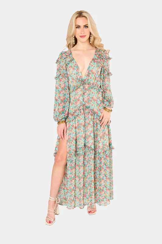 Pia Long Sleeve Maxi Dress - Lush Elegant Tiered Maxi Dress
