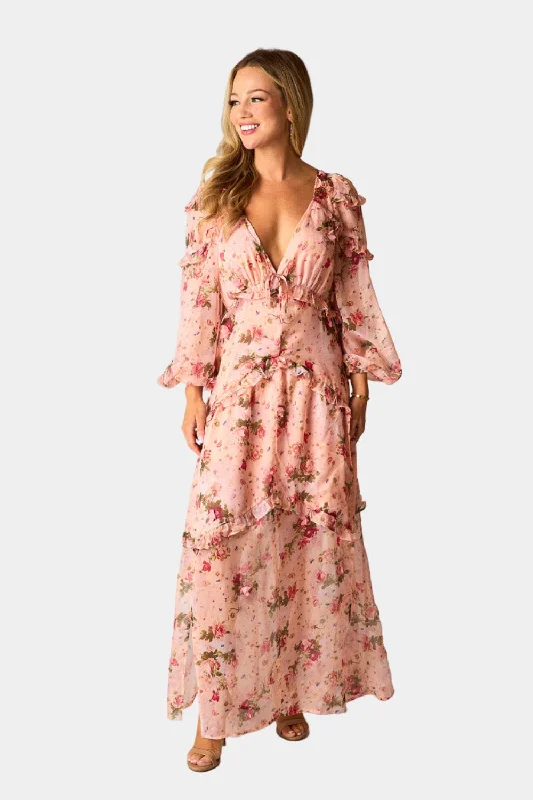 Pia Long Sleeve Maxi Dress - Spellbound Elegant Lace-Up Maxi Dress