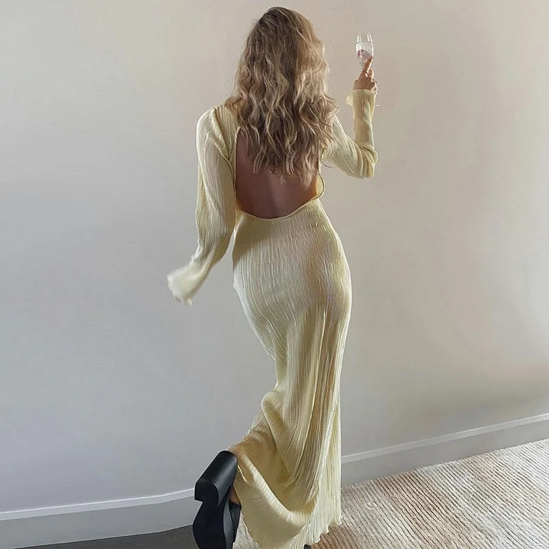 BerriesJam - 2024 Pleated Backless Long Sleeve Evening Maxi Dress Comfortable Flowy Maxi Dress BerriesJam - 2024 Pleated Backless Long Sleeve Evening Maxi Dress Comfortable Flowy Maxi Dress