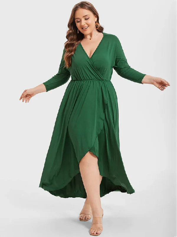 Plus Elastic Waist Asymmetrical Hem Maxi Dress Comfortable Cotton Maxi Dress