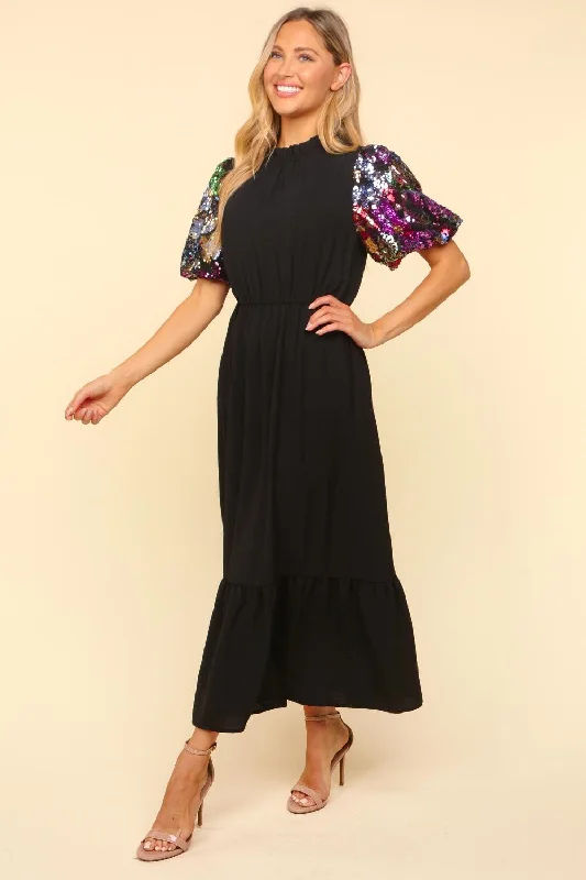 PLUS MULTI COLOR FLORAL SEQUINS MAXI DRESS Stylish Long Sleeve Maxi Dress