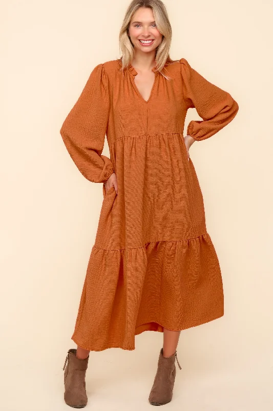 PLUS PUMPKIN BABYDOLL WOVEN MAXI DRESS WITH SIDE POCKETS Fashionable Off-Shoulder Maxi Dress PLUS PUMPKIN BABYDOLL WOVEN MAXI DRESS WITH SIDE POCKETS Fashionable Off-Shoulder Maxi Dress