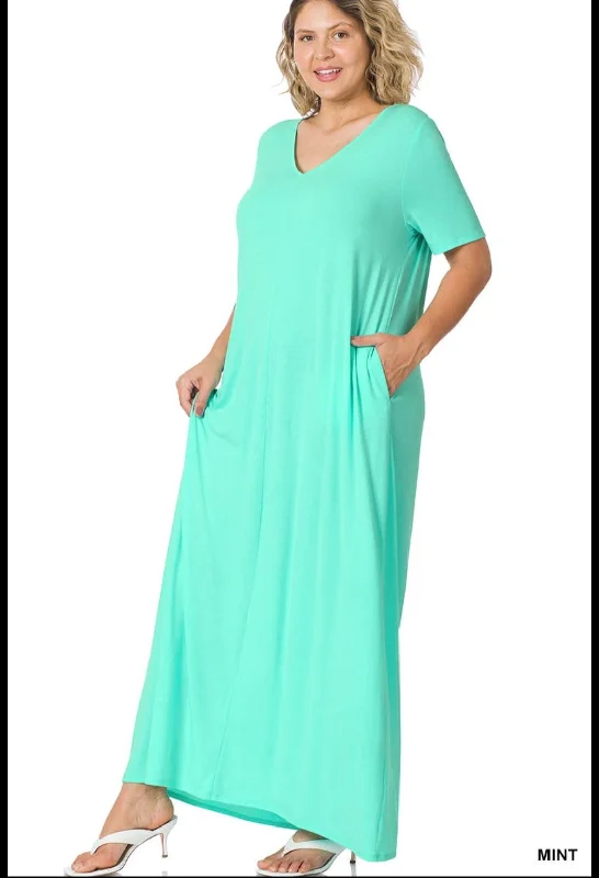 Mint plus size short sleeve maxi dress with pockets Fashionable Faux Wrap Maxi Dress Mint plus size short sleeve maxi dress with pockets Fashionable Faux Wrap Maxi Dress