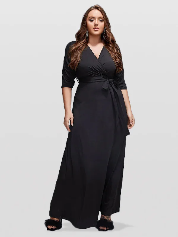 Plus V-Neck Tie Front Maxi Dress Cozy Cold-Shoulder Maxi Dress