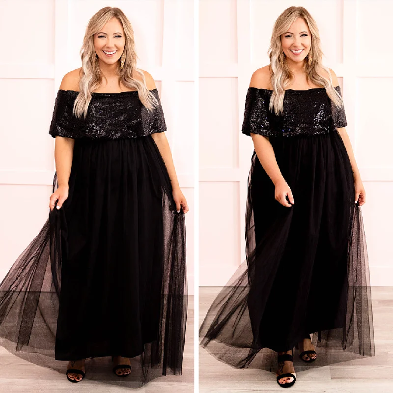 Posh Outlook Maxi Dress, Black Comfortable Plunging Neckline Maxi Dress