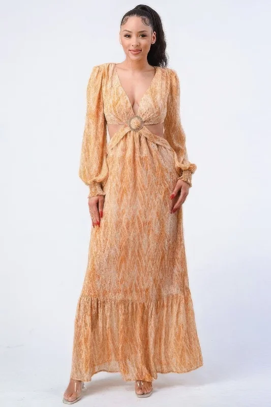 Printed V Neck Self Belted Side Cut Out Ruffled Maxi Dress Chic Summer Floral Maxi Dress Printed V Neck Self Belted Side Cut Out Ruffled Maxi Dress Chic Summer Floral Maxi Dress