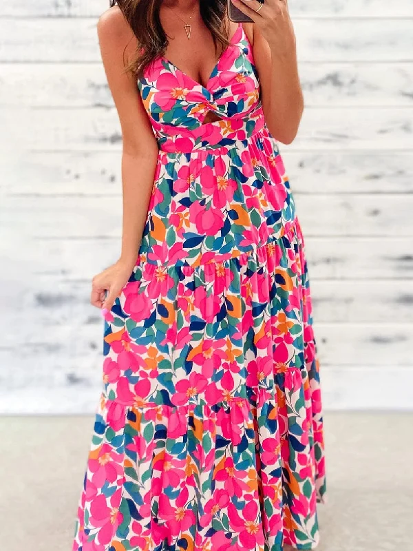 Elegant Printed Sling Maxi Dress Elegant Maxi Dress with Ruffles