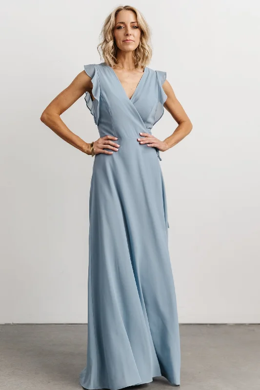 Saya Wrap Maxi Dress | Dusty Blue Elegant Lace Maxi Dress