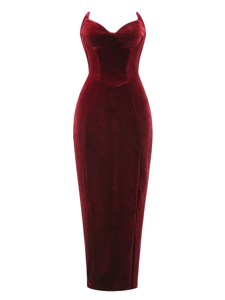A&A Strapless V Neck Velvet Maxi Dress Comfortable Maxi Dress with Sleeves