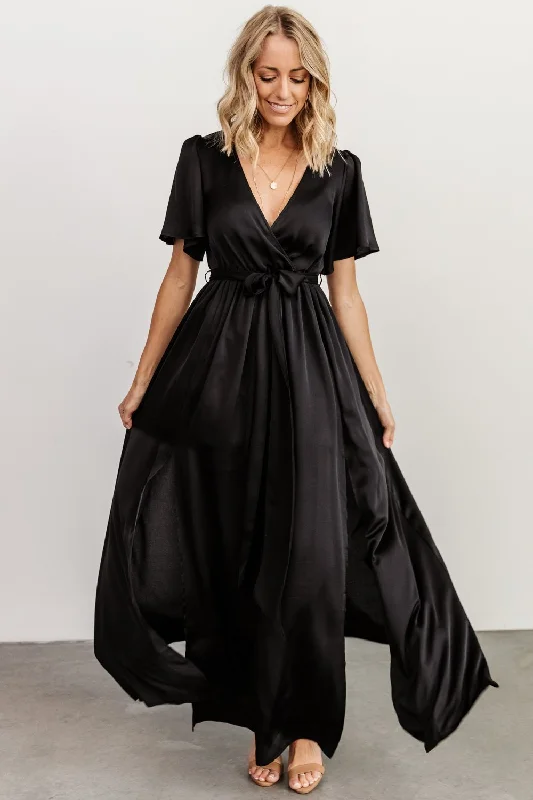 Sicily Satin Maxi Dress | Black Fashionable Sleeveless Maxi Dress