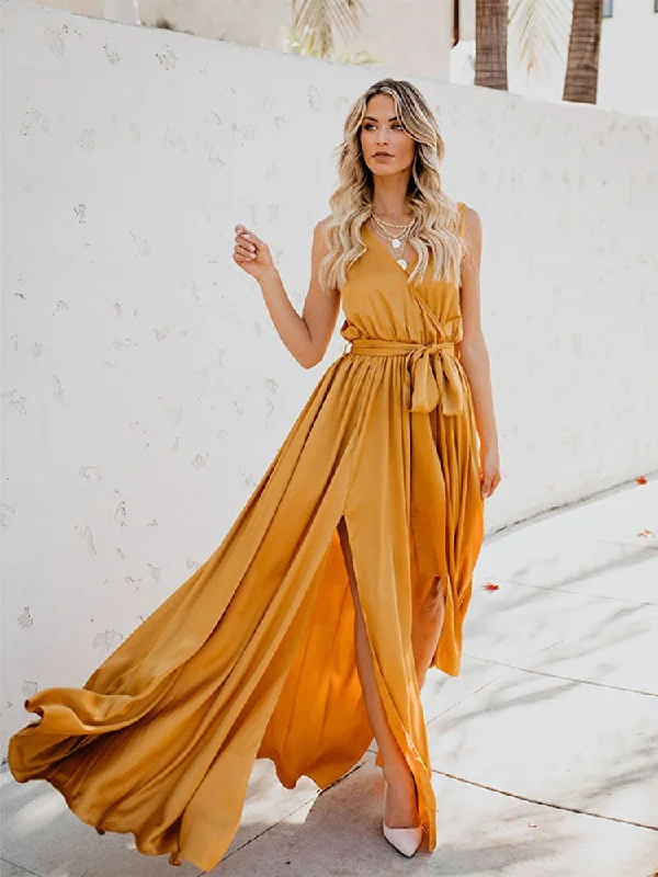 BerriesJam - 2024 Solid Sleeveless Lace-Up High Waist Chic Maxi Dress Fashionable Sleeveless Maxi Dress