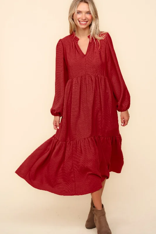 SPICE BABYDOLL WOVEN MAXI DRESS WITH SIDE POCKETS Trendy Ruffled Maxi Dress