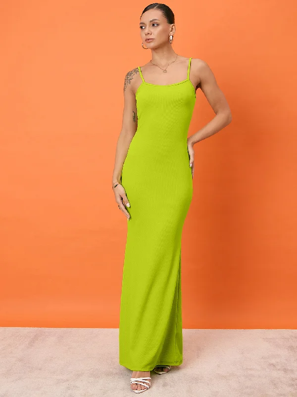 Stretchable Ribbed Maxi Dress Trendy Ruffled Maxi Dress