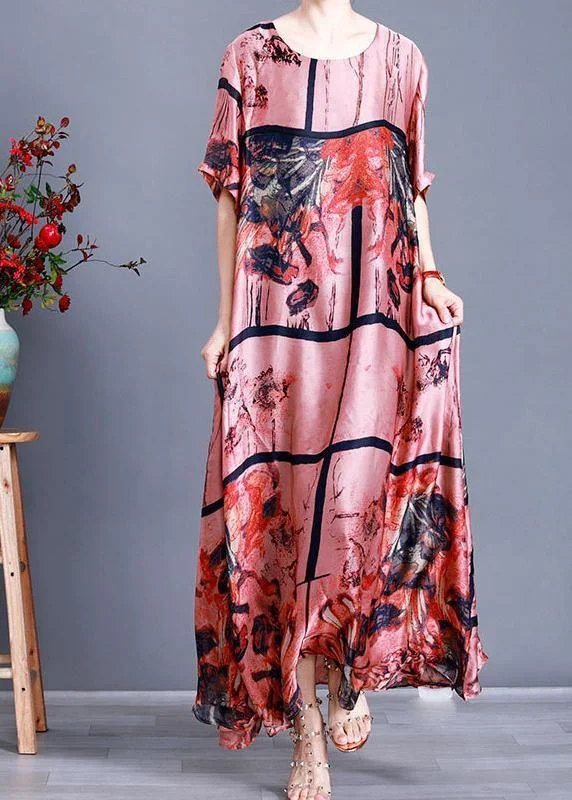 Luxy Pink Chiffon Maxi Dress Plus Szie Print Summer Dress Cozy Wrap Maxi Dress