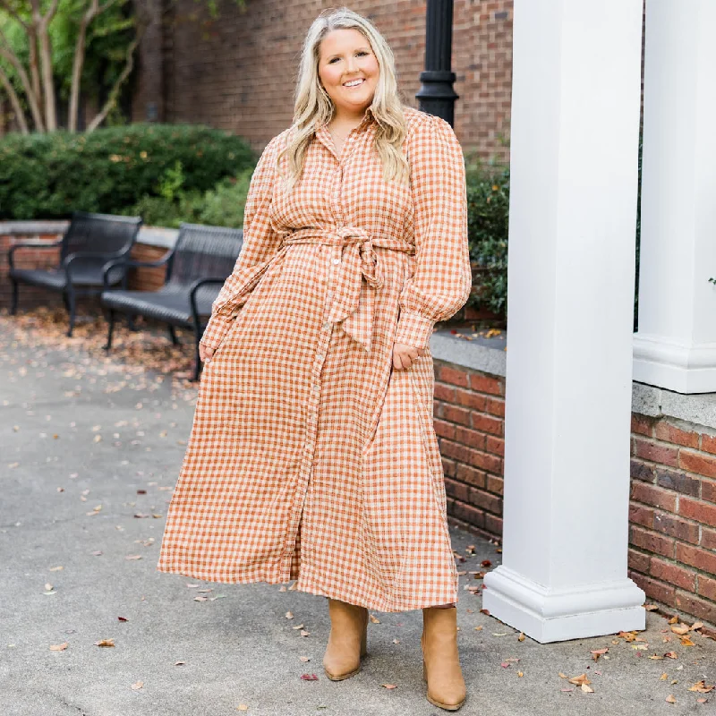 Talk To You Later Maxi Dress, Rust Elegant Maxi Dress with Lace