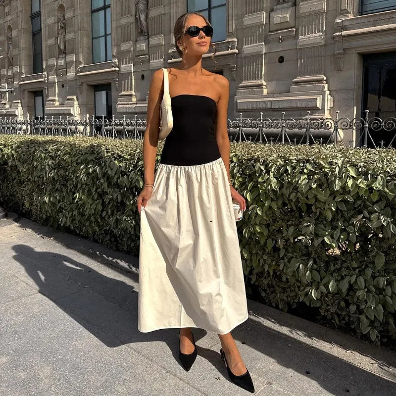 A&A Monochrome Summer Strapless Maxi Dress Elegant Lace Maxi Dress