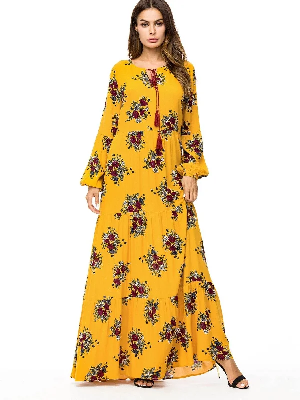 Tassel Tie Floral Tiered Maxi Dress Cozy Spaghetti Strap Maxi Dress