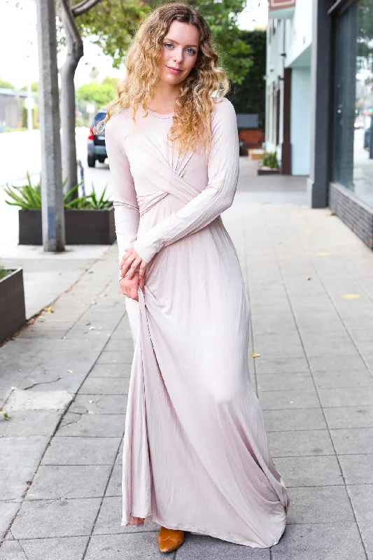 Taupe Twist Panel Maxi Dress Fashionable High-Waist Maxi Dress