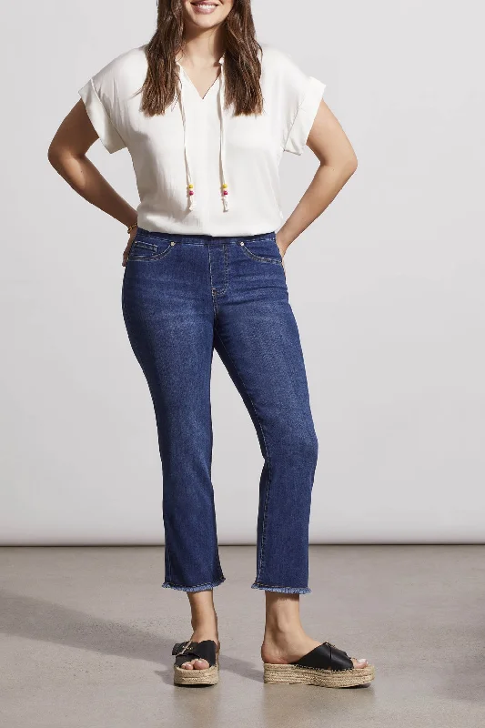 Tribal Audrey Pull-On Straight Crop Jean 6733O-2020-2481 Real Blue Comfortable Folded Hem Jeans