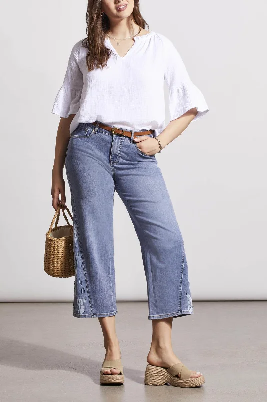 Tribal Sophia Wide Crop Embroidered Jean 5473O-2020-2284 Dark Vintage Cozy Stretch High-Waist Jeans