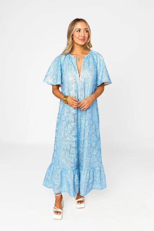 Tullah Caftan Maxi Dress - Skies Of Blue Stylish Button-Up Maxi Dress