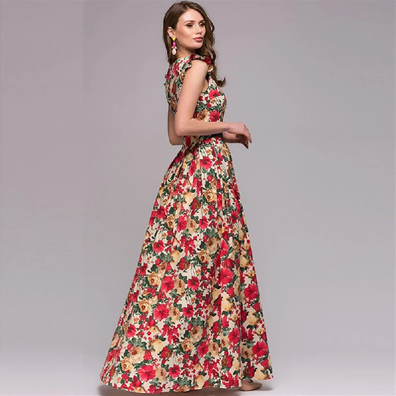 Women Autumn printing party dress 2019 Popular sleeveless square collar long vestidos De Festa Women Elegant Maxi Dresses Classic Solid Maxi Dress Women Autumn printing party dress 2019 Popular sleeveless square collar long vestidos De Festa Women Elegant Maxi Dresses Classic Solid Maxi Dress